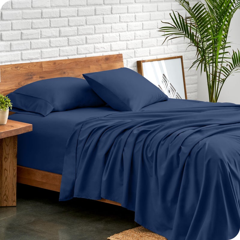 Bare Home Queen Sheet Set - Luxury 1800 Ultra-Soft Microfiber - Double Brushed - Deep Pockets - Easy Fit - 4 Piece Set - Bedding Sheets & Pillowcases (Queen  Dark Blue) - Image 2